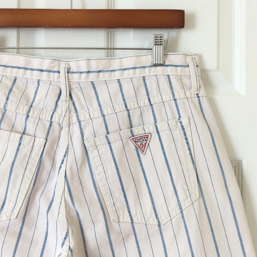 Guess by Georges Marciano 80's Vintage Relaxed High Rise Striped Jean Shorts 2 - Picture 10 of 12